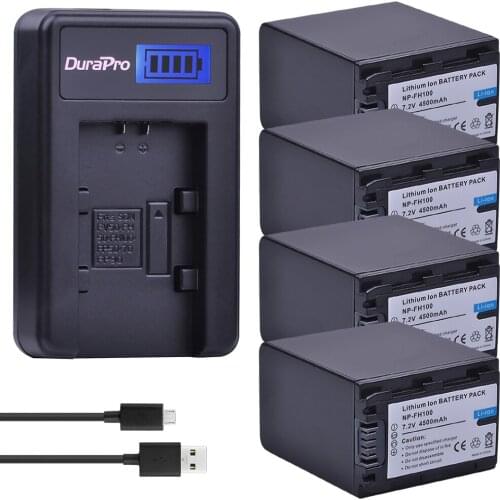 4pc 4500mAh NP-FH100 NP FH100 Camera Li-ion Battery + LCD USB Charger For Sony DCR-SX40 SX40R SX41 HDR-CX105 SR42E SR45E Bateria