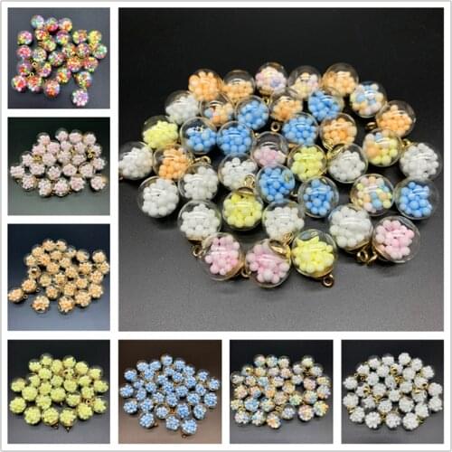 5pcs 16mm Colorful Transparent Glass Foam Ball Charms Pendant Finding Beads For Jewelry Making DIY Hair Accessories Earring