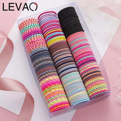 Levao 50PCS/Lot New Girls Cute Colorful Basic Elastic Hair Bands Tie Gum Scrunchies Ring Rubber Bands Children Fashion Hair