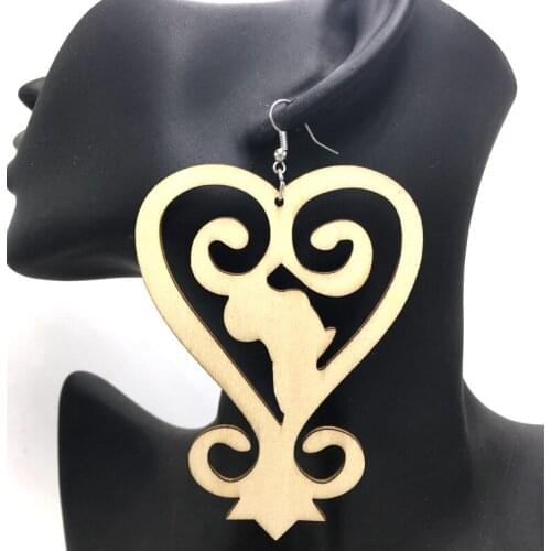 Free Shipping! Africa Inside Sankofa Shape Wood Earrings