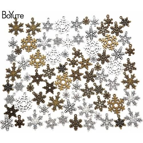 BoYuTe (40 Pieces/Lot) Mix Styles Christmas Snowflakes Charms Pendant Diy Alloy Jewelry Accessories Handmade Materials