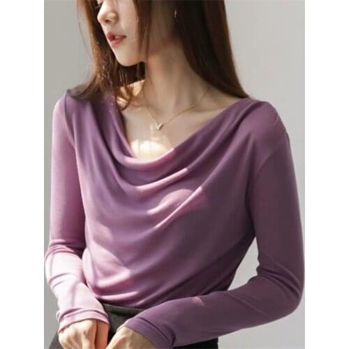 Brand Spring women Pleated collar Elegant OL office lady slim basic shirt plus size M-7XL Autunm Knitted casual modal Blouse