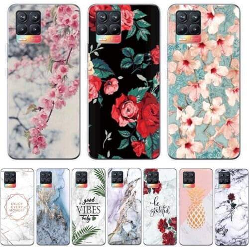 For Realme 8 Case 6.4" Soft Silicon TPU Back For Realme 8 Pro OPPO Realme8 4G Flowers Clear Phone Cover Coque Funda Bumper Bags