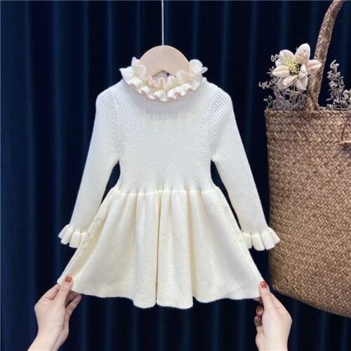 Baby Dresses Autumn Winter Girls Knitted Dress for Kids Solid Toddler Long Sleeve Party Vestidos Cute Girl Children Clothing