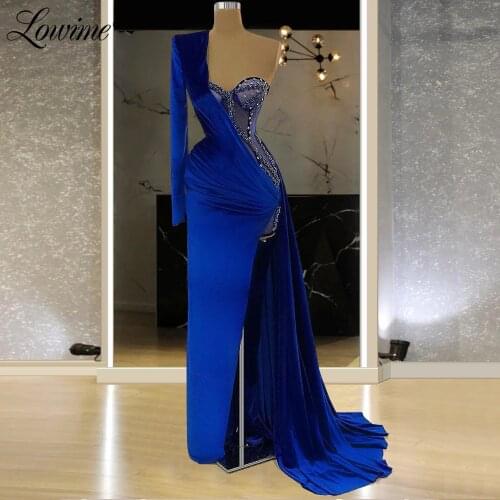 Long Prom Dresses Royal Blue Velvet Elegant Party Gowns For Weddings 2021 Plus Size Couture Crystal Evening Dress Robe De Soiree