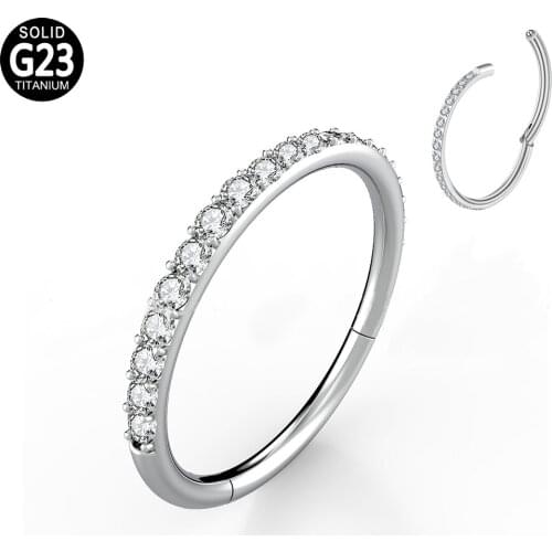 G23 Titanium Hinged Segment Clicker Hoop Zircon Ear Cartilage Tragus Lip Stud Daith Earrings Nose Ring Piercing Body Jewelry