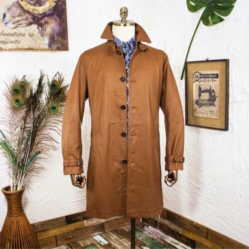 Import head layer cashmere face!Generation of labor export luxury leather trench coat.Mens leather leather