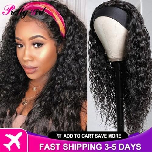 Pretty Girl Water Wave Headband Wig Malaysian Remy Hair Glueless Human Hair Wigs For Black Women Full Machine Made Headband Wigs