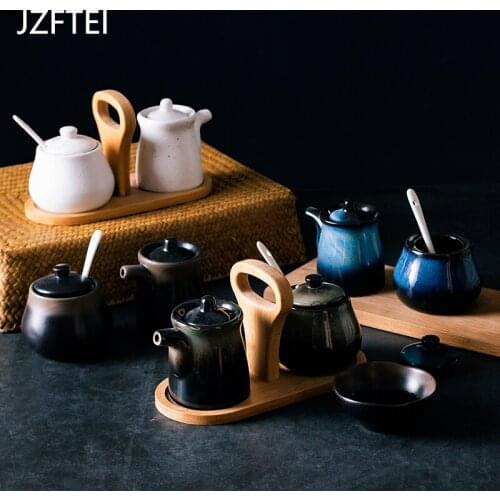 Creative Ceramic Spice Container Jar Spice Oil Box Salt Pepper Shaker Condiments Storage Bottle Holder Gadget Kitchen
