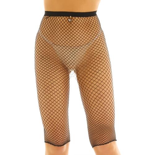 Sexy Women Mesh Fishnet See Through High Waisted Leggings Short Half Pants Hollow Out Net Transparent Short Legging Clubwear