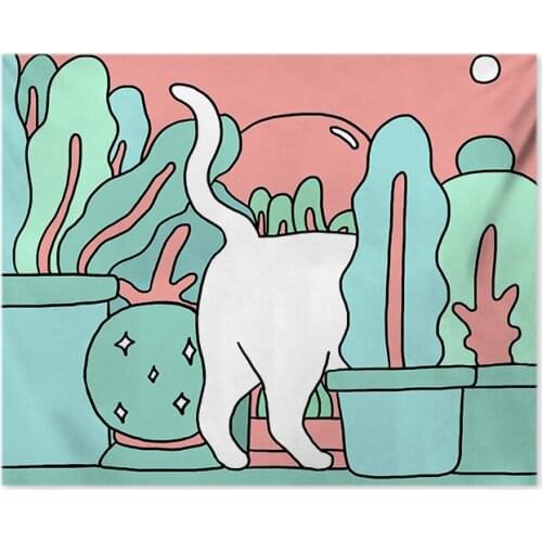 Cartoon Cat Kawaii Korea Tapestry Wall Hanging Indoor Home Bed Room Dorm Room Decor Rectangle Cute Indoor Decoration Tapestry