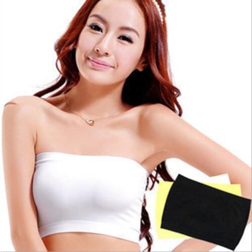 Fashion Sexy Women Summer New Tight Skinny Tube Top Plus Size Ladies Basic Crop Strapless Padded Bandeau Bra Black White