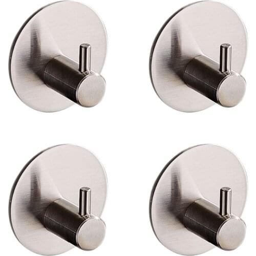 ZUNTO 4PCS/Set 304 Stainless Steel Wall Hook Bathroom Hanger Kitchen Bag Clothes Coat Hook Rack Without Drilling Self-Adhesive