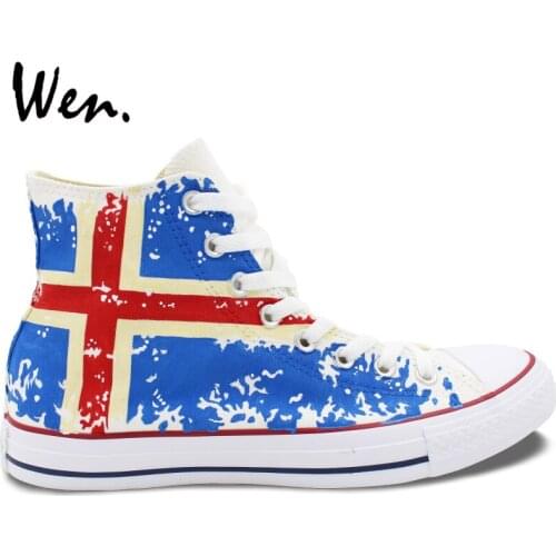 Wen Design Custom Hand Painted Shoes Iceland Flag High Top Canvas Sneakers Birthday Gifts for Boys Girls