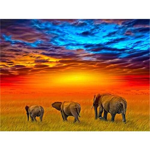 Landscape Elephant Animal DIY 11CT Cross Stitch Embroidery Kits Craft Needlework Set Printed Canvas Cotton Thread Home Sale