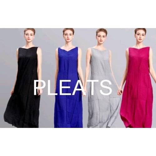 HOT SELLING Miyake fold big v-neck sleeveless pure color dress IN STOCK