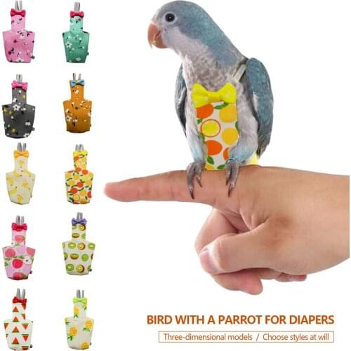 Potable Parrot Diaper with Bowtie Cute Colorful Fruit Floral Cockatiel Pigeons Small Medium Large Pet Birds Flight Suit Clothes