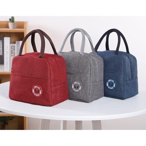 Portable Lunch Bag Picnic Storage Bag Thermal Small Outdoor Insulated Cooler Lunch Box Carry Tote Box Solid Color