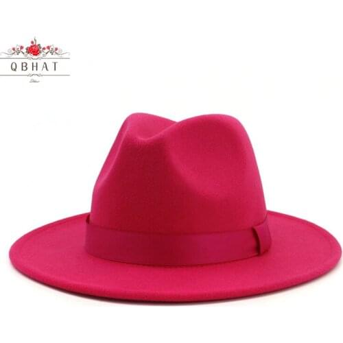 QBHAT Womens Ladies Womens Rosy Wool Felt Jazz Fedora Hats Fashion Women Trilby Flat Brim Panama Gambler Hat Carnival Cap