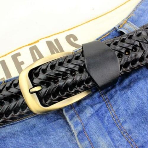 3.3/2.5cm Knitted cowhide male strap female genuine leather pin buckle lovers belt casual all-match belt brief