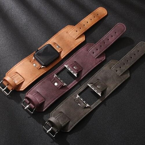 Cuff Bracelet Belt For Apple Watch Band 38mm 40mm 42mm 44mm PU Leather Watchbands iWatch Strap Series 1 2 3 4 5 6 SE Wristband