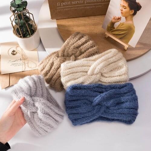 Retro Wool Band Autumn Winter Twist Headwear Wide-brimmed Weave Headdress Womens Hair Accessories Bow Knitted Hairband Turbans