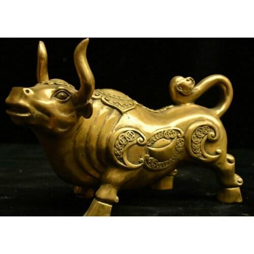 Collect Chinese Copper Brass Fengshui 12 Zodiac Year Animal Ox Bull Oxen Statue