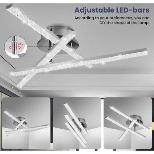 LED Three-head Cross Crystal Ceiling Lamp 24W 6000K 2640lm With Mounting Bracket Ceiling Chandelier Led Lights Bedroom Lighting