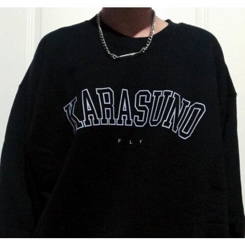 Japan Haikyuu Karasuno Fly Letters Print Harajuku Sweatshirts For Women Autumn Thick Crewneck Pullover Casual College Sweatshirt
