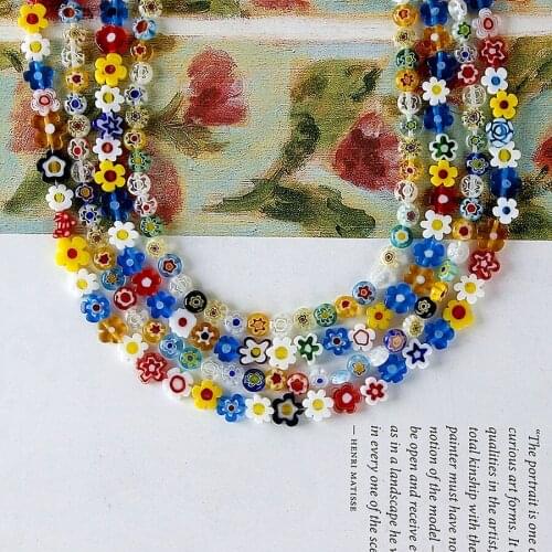 Thousand Flower Colored Glaze Flower Glass Loose Beads DIY Beaded Material Handmade Earrings Bracelet Necklace Accessories