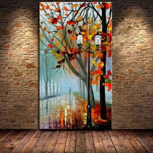 High quanlity hand made modern abstract canvas oil painting white misty autumn morning tree street landscape picture wall art