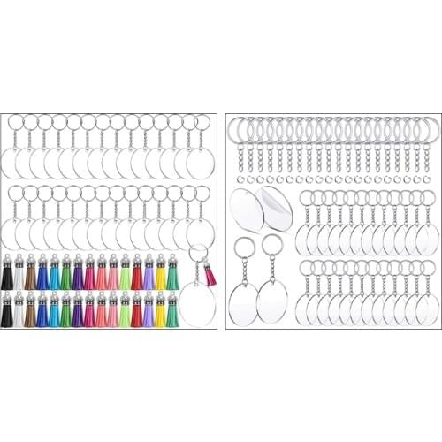 90 120 Pcs Acrylic Keychain Blanks with Key Rings Jump Rings Round Clear Discs Circles Colorful Tassel Pendants