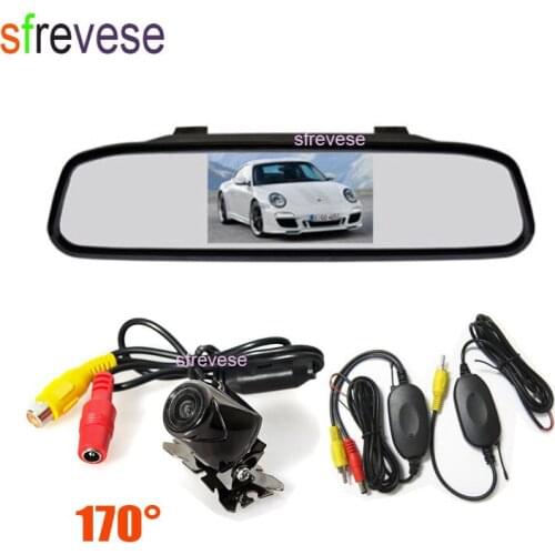 4.3" LCD Mirror Monitor Car Rear View Kit + Wireless Metal Parking Reversing Backup Camera 170 Degree