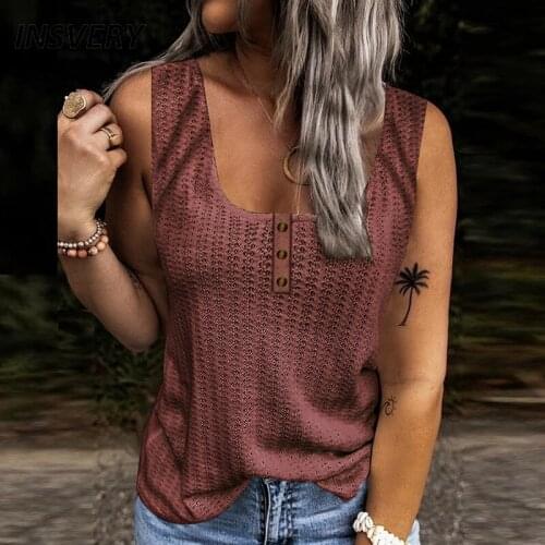Women Summer Vest Casual Solid Color Shirt Women Tee Button Sleeveless Sexy Vintage Tshirt Ladies Tank Top Pullover 2021