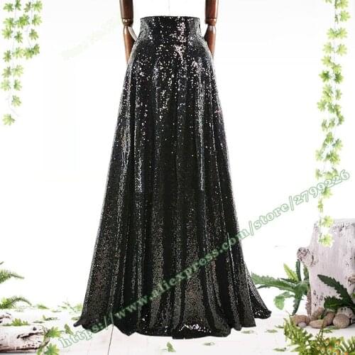 2021 Plus Size High Waist a-line Party Performance Black Sequins Elegant Banquet Cocktail Meeting Ladies Skirts for Womens