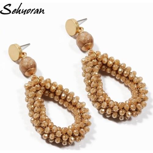 Sehuoran Bohemian Earrings For Women Crystal And Stone Beads By Handmade Zinc Alloy Big Long Earrings Vintage 2018 New Jewelry