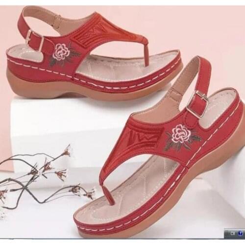 Women Sandals 2021 New Embroidery Summer Shoes Woman Wedges Shoes For Heels Flip Flops Platform Women Slippers