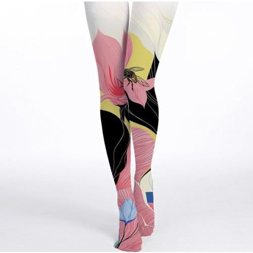 Big Flower Print Women Pantyhose Dropship And Bulk