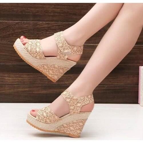 Ladies Slippers Boho Lace-up Casual Open-toed Wedge Sandals Rome Style Ladies Casual Sandals With Wedges