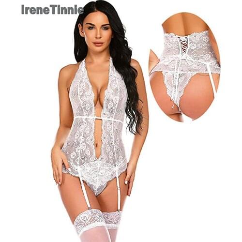 Plus Size Teddy Lingerie Lace Up Open Front Sexy Underwear Sleepwear Women Erotic Langerie Porno Lenceria Mujer Costumes