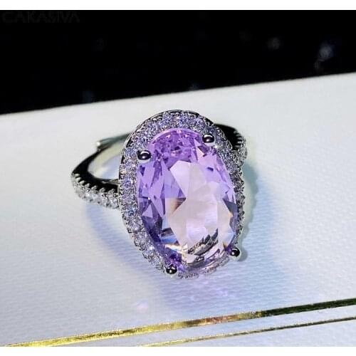 Womens 925 Silver Natural Amethyst Micro-inlaid Zircon Ring Engagement Party Birthday Holiday Gift Jewelry Ring