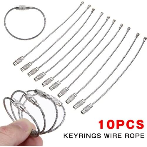 10pcs Stainless Steel Wire Keychain Cable Rope Key Chain Rings Holder Jewelry Luggage Tag Ring Lock Keyring DIY Hand Tools