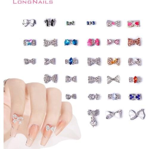 2019-2021 Fashion Japanese Bowknot Charms Nail 3-16mm Bow-Tie Diamond Craft Art Alloy Women Metal Nail Bow Supplies Jewelry 10pc