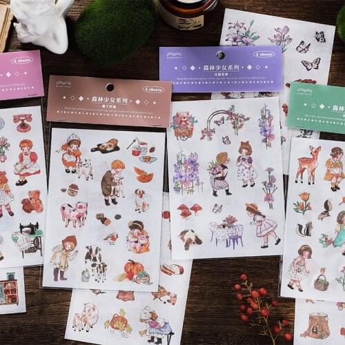 12PCS/LOT forest girl series stationery sticker Creative decoration DIY cute lovely paper masking washi sticker