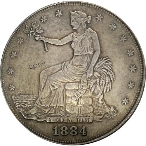 United States America 1884 1 Trade One Dollar US In God We Trust 420 Grains 900 Fine Cupronickel Silver Plated Copy Coin