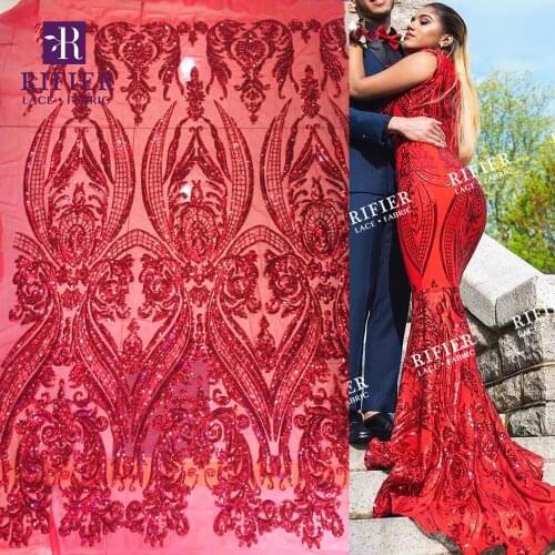 2020 Red Sequins Net Laces Fabric Guinea Senegal Women Wedding Bride Dresses Material Sequined Embroidered Mesh Tulle Net Fabric