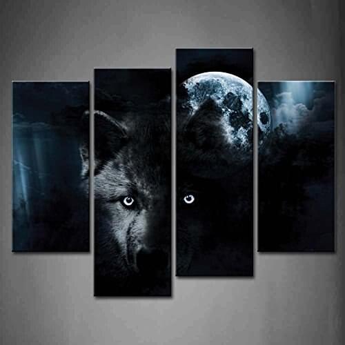 4 Panel Wall Art Black Wolf And Full Moon Painting The Picture Print On Canvas Animal Pictures For Home Decor Drop shipping