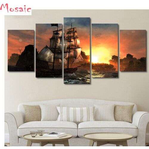 5pcs/set Sailboat diamond painting sea sunrise Diamond Embroidery For Living Room wedding decoration christmas party gifts