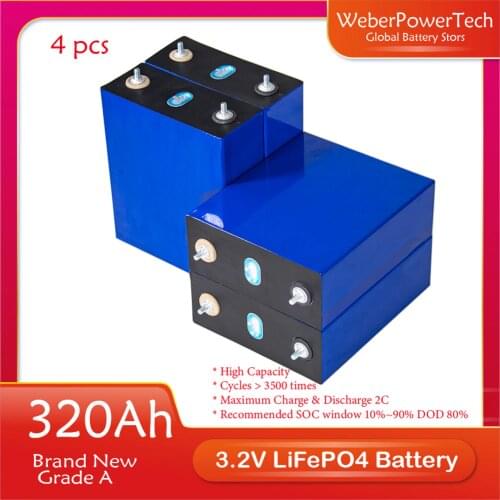 3.2V 320AH NEW Grade A Rechargeable Lifepo4 Cell for 48V 51.2V 15Kw Solar Battery Pack US EU Free Shipping With T2 Cu-Ni Busbars