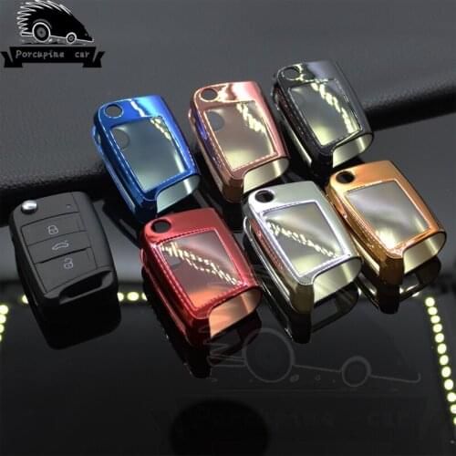 TPU Car Key Case Cover For Volkswagen VW Golf 7 Seat Leon Ibiza Octavi A7 Flip Remote Key Wallet Keychain car styling